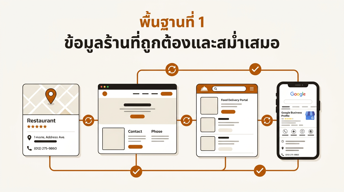 ข้อมูลร้านที่ถูกต้องและสม่ำเสมอ — NAP ที่ตรงกันทุกแพลตฟอร์ม