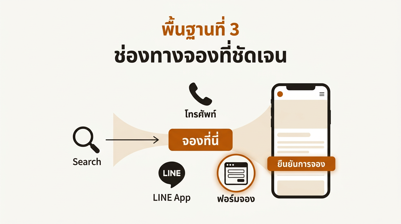 ช่องทางจองที่ชัดเจน — โทรศัพท์ LINE เว็บฟอร์ม