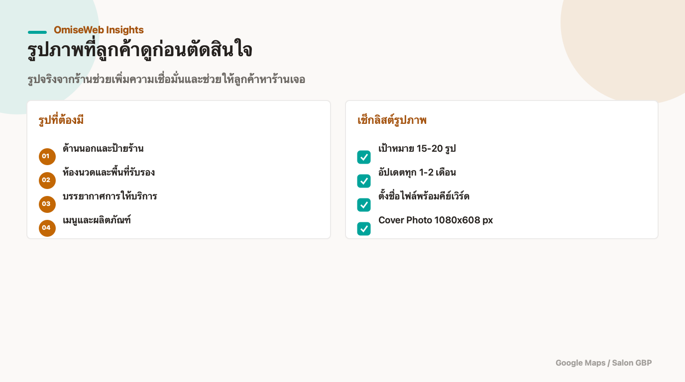 เช็กลิสต์รูปภาพที่ร้านสปาควรลงใน Google Maps